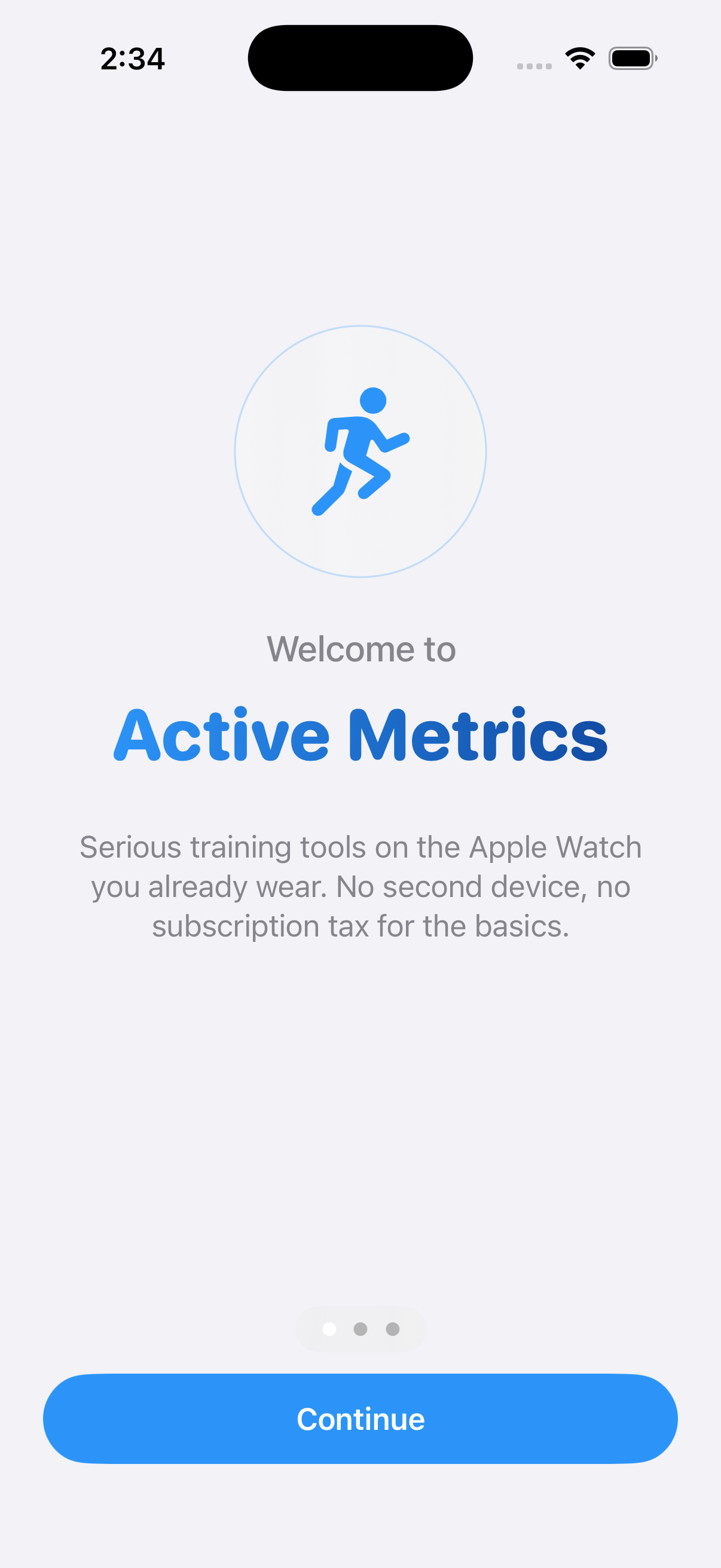 Welcome to Active Metrics intro screen